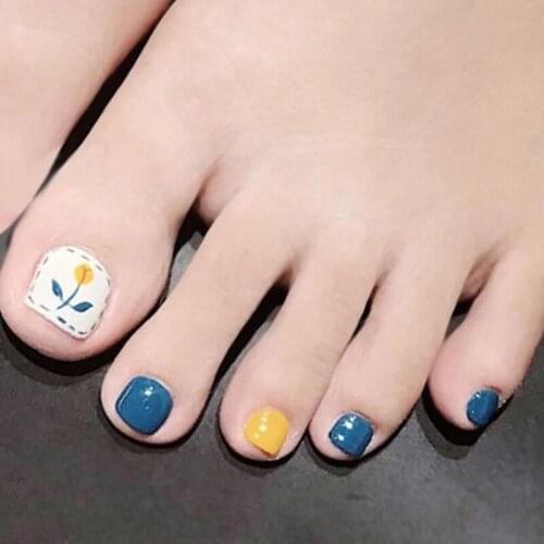 24pcs Toenails Patch Glue Type Removable Short Paragraph Fashion Manicure False Save Time ToeNails Patch SANA889