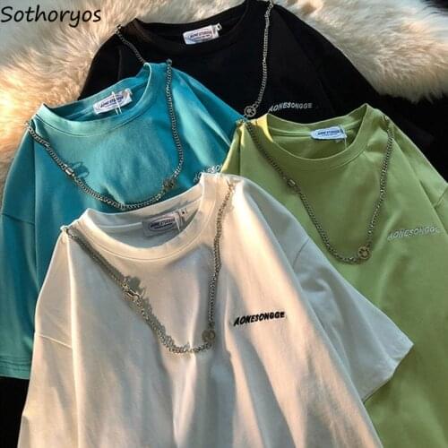 5 Quarter Sleeve T-shirts Women Chain Letter Oversize Bf Style Harajuku Trendy Chic Retro Hip Hop Teens Cool Leisure Tshirts Ins