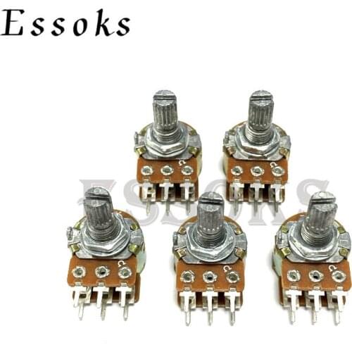 5pcs WH148 1K 2K 5K 10K 20K 50K 100K 500K Ohm 15mm Shaft Amplifier Dual Stereo Potentiometer B1K B5K B10K B20K B50K B500K 6Pin