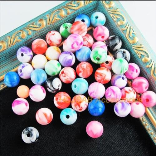50 New Imitation Stone Round Charms Acrylic Spacer Beads Mixed Flower 10mm