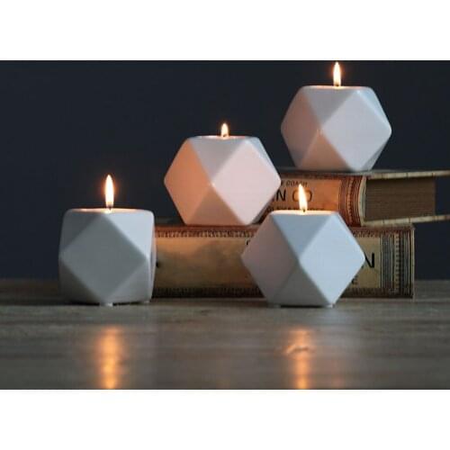 White Porcelain Geometry Tealight Holder for Tables Home Living Room Bedroom