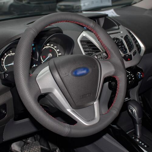 BANNIS Black Artificial Leather DIY Hand-stitched Steering Wheel Cover for Ford Fiesta 2008-2013