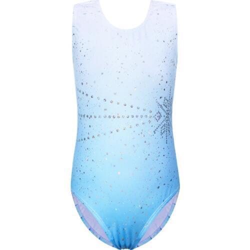BAOHULU Sky Blue Sequins Snowflake Girls Leotards for Gymnastics Ballet Dance Costume Bodysuits Teens Athletes Skating Leotard