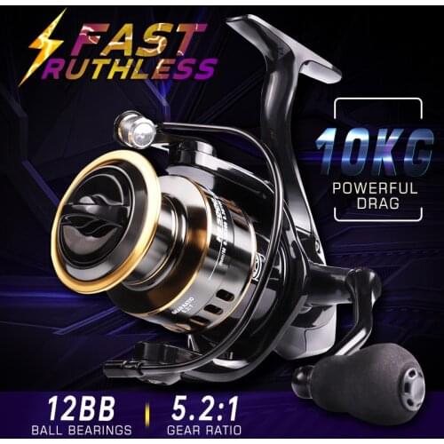 Spinning Reel 12BB 5.2:1 High Speed Fishing Reel with Metal Alloy Spool CNC Handle Max Drag 10kg/22lb Carp Saltwater Reel Pesca