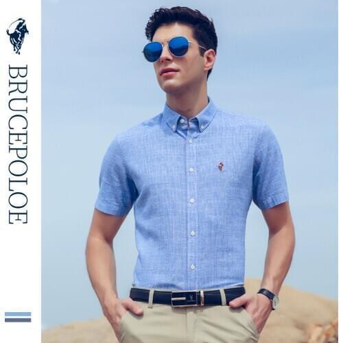 Linen Mens Shirt 2020 Summer Shirt Short-Sleeved Shirt Mens Casual Shirt Simple Solid Color Plaid Inch Clothes