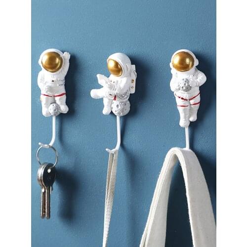 Creative Cartoon Happy Planet Astronaut Model Hooks Kitchen Strong Glue Nail-Free Door Behind Bedroom Study Decoration Wall Hook