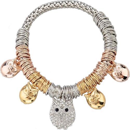 Low Luxury Brand Gold and Silver Metal Chain Bracelets & Bangles Unisex Bracelets Austrian Crystal Owl Charm Bracelet SBR140144