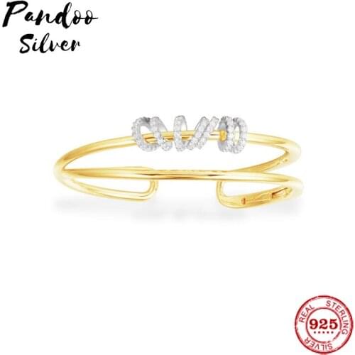 Fashion Charm Sterling Silver Copy 1:1 Copy,Yellow Silver Double Open Cuff With Seven Sliding Rings Women 2021 Jewelry Gift