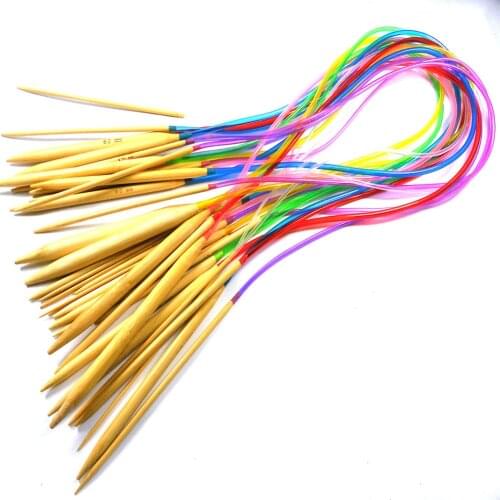 Wholesale 18 size/set 10set/lot 80cm Bamboo Circular Needle Colorful PP Tube Line Ring Knitting Needlework Kits DIY NEEDLE-71192