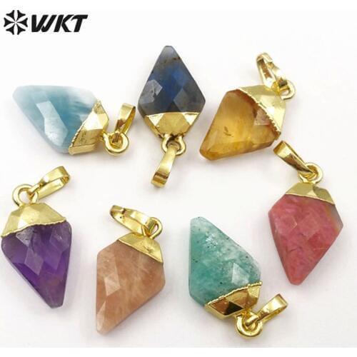 WT-P1401 Wholesale Design Natural colored Pendants Small Shield shaped pendant with Metal Plated for Jewelry DIY Women