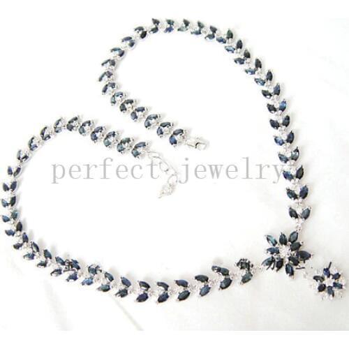 Sapphire necklace with pendant Free shipping Necklace Real natural sapphire 925 sterling silver Blue color 0.13ct*160pcs gems