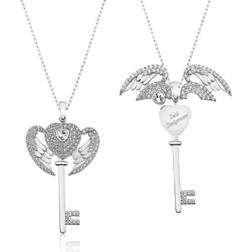 Name Post Silver Winged Key Necklace DN49B