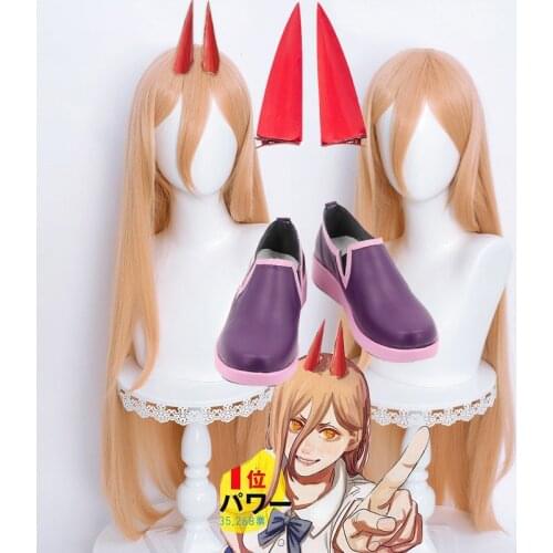 Chainsaw Man Wig Cosplay Power 100cm Long Straight Christmas Apricot Orange Wig Cosplay Anime Wigs Headwear and shoes Props