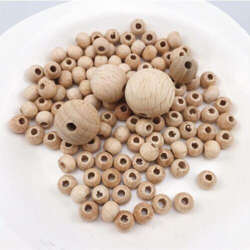 Useful Beech Wooden Chewable 8-20mm Round Beads Ecofriendly Beech Beads DIY Craft Jewelry Accessories Baby Teether