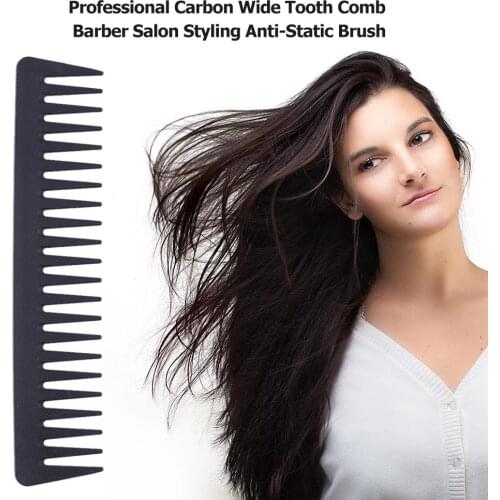 Pro Wide Tooth Carbon Comb Professional Heat Resistance Durable Barber Hairdressing Cutting Styling Anti-Static Brush