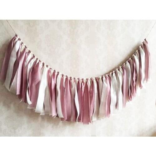 Handmade fuchsia white rag tie buntings hot wedding party garland baby shower banner bridal shower engagement party decorations