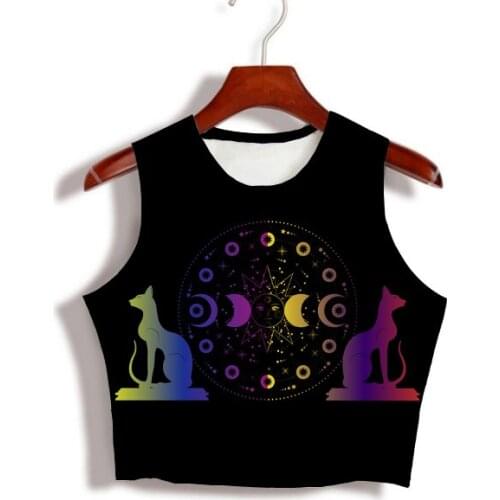 Custom Made your own designs Sublimation Print Astrology Queen Kitty Milk Silk sleeveless Crop Tops
