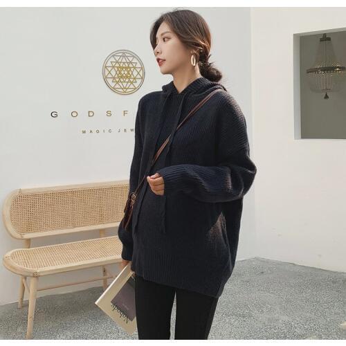 Autumn Winter Maternity Hoodies Sweater Pregnant Women Hooded Soft Loose Solid Color Sweater Postpartum Mother Pregnancy Clothes