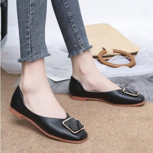 Womens Flats Shoes Slip-on Buckle Decoration Shallow Elegant Office Ladies Loafers Casual Daily Comfortable Female Shoe