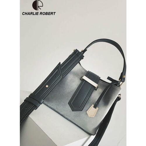 2019 New Velour Black & Gray Vintage Women Lady Hasp SOFT Solid Versatile Shoulder & Handbags Bucket Drop shopping