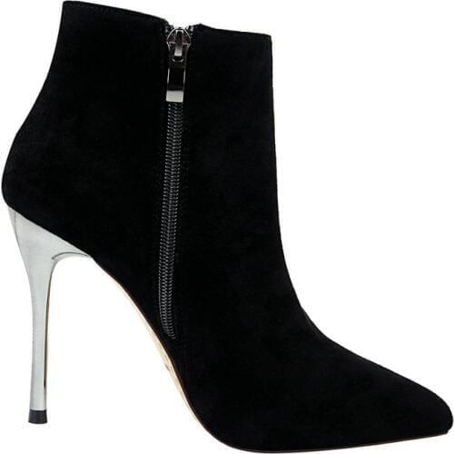 Ankle Length Flock Boots Women Fashion Pointed Toe Thin Heels High Heel Shoes Winter Ankle Boots Ladies Shoes 8663-1