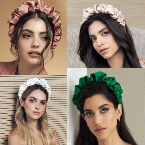 Female Hair for Women Fashion Scrunchy Headband Pleated Hairband Retro Hair Loop Lystrfac Solid Color Slik Padded Accessories