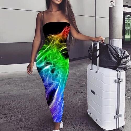 KYKU Lion Dress Women Animal 3d Print Anime Boho Colorful Vestido Sexy Flame Bodycon Dress Womens Clothing Vintage Ladies Cool