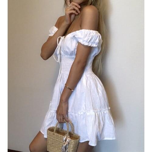 2020 Rushed Real Vestido De Festa Dress Summer Womens Dress Bohemian Holiday Style Word Collar Corset Was Thin High Waist