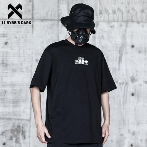 11 BYBBS DARK Dark Letter Print T-Shirt Mens 2021Ss Summer Harajuku Techwear Cotton Loose Hip Hop Short Sleeve Shirt Streetwear
