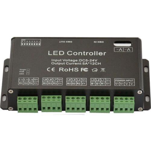 12CH DC5V-24V RGB DMX 512 Decoder led controller, LED Rgb Constant Decoder& Driver for LED Strip Module Lamp 12Channel 5A