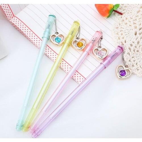 4pc Cute Gemstone Love Pendant Gel Pens Creative Student Pen Stationery Office School Supplies Black Water-based Signature Pen