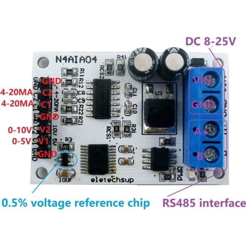 4-20MA/0-20MA/0-5V/0-10V 4ch Voltage Analog Acquisition RS485 Modbus RTU ADC Module