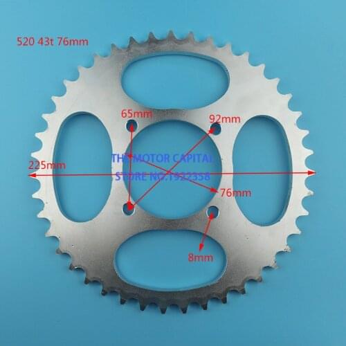 Free shipping high quality 520 43T 76mm rear chain sprocket gear wheel plate fit ATV Quad Motorcycle