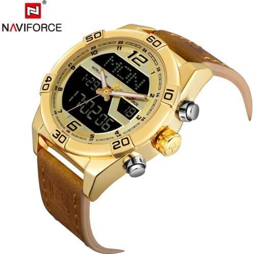 Luxury Brand NAVIFORCE Watch Men Sports Watches Mans Leather Quartz Watch Male Chronograph Waterproof LED Digital Wristwatches