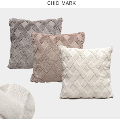 Sofa Pillow Case 43x43cm Geometry Plush Cloth Plaid Pillow Sofa Home Bedside Bedding Back Cushion Cushions Cover Decoration