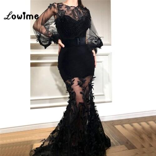 Black Mermaid Evening Dresses 2018 Illusion Sexy Party Gowns Long Sleeves Arabic New Arrival Prom Dresses Robe De Soiree