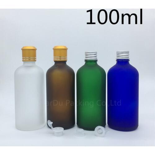Travel bottle 100ml Green/blue/amber/transparent frosted Glass Bottle, Vials Essential Oil Bottle with Aluminum cap 300pcs/lot