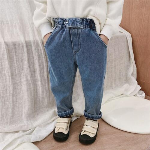 Toddler Girls Jeans Fashion Korean Plus Velvet Thicken Denim Pants For Girls Casual Elastic Waist Baby Kids Harem Pants 2019