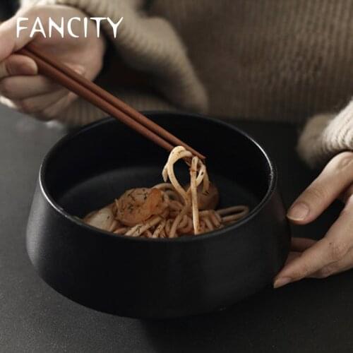 FANCITY Japanese ceramic rice bowl household creative simple black frosted bowl single bowl for one person soup bowl noodle bowl