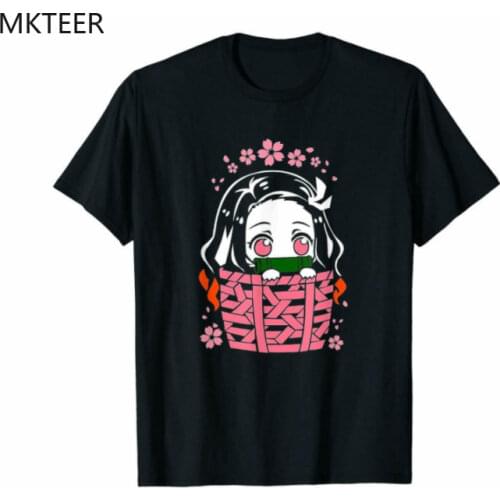 Demon Slayer The Cutie Pie Nezuko Kamado Anime Black T-shirt Casual Summer Top Male Short Sleeve Print T Shirt