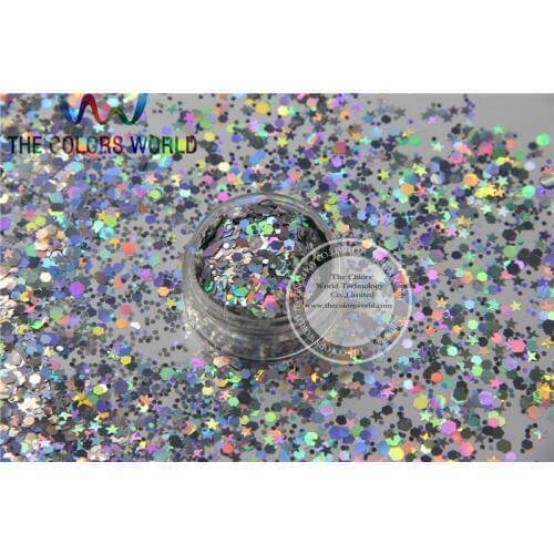 ASL25151-106 Mix Holographic Silver Colors Solvent Resistant Glitter Spangles for Nail Polish Acrylic,DIY supplies