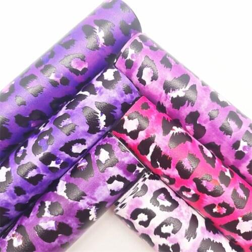 Pink Purple Leopard Printed Synthetic Leather Faux Fabric Sheets Felt Backing Vinyl For Earrings bag Bows DIY 21x29cm GM2307A