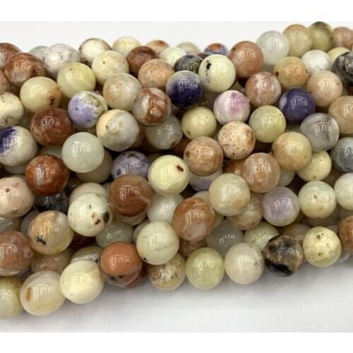Discount Wholesale Natural Genuine Yellow Purple Purplish Opal Round Loose Stone Beads Fit Jewelry 15" 06352