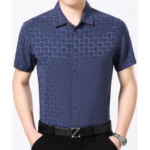 Summer Real Silk Shirt Men Red Short Sleeve Shirt Casual Mens Shirts High Quality Social Korean Camisa Masculina G8886 KJ1950