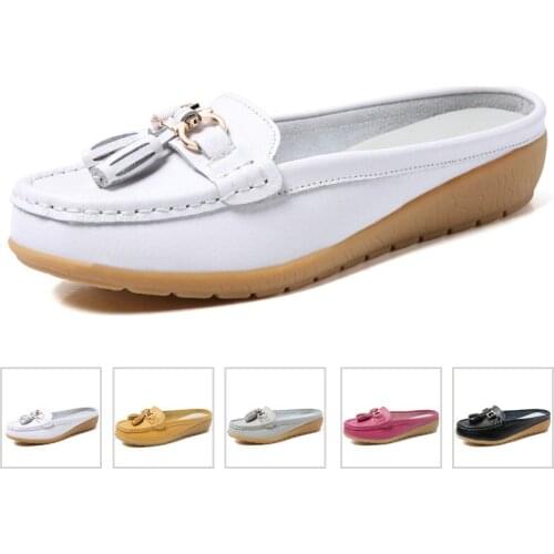 Summer Casual Women Flats Half Flat Shoes Ladies Girls Slip On Moccasins 2021 New Arrival Slip-Ons Black Leather Woman Shoe