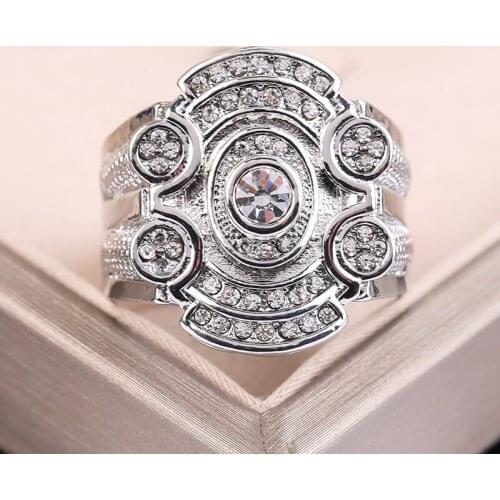 Vintage Rings for Men Luxury Hollow Cubic Zircon Crystal Ring Personality Design Silver Color Fashion Jewelry Anniversary Gift