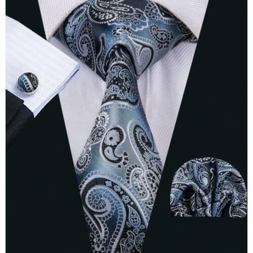 Barry.Wang Brand Men`s Tie 16 Styles Paisley Silk Jacquard Woven Necktie Handky Cufflink Set For Men`s Business Wedding Party