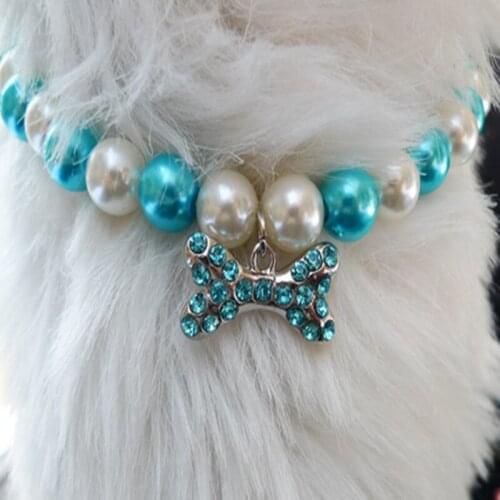 New Imitation Pearl Rhinestone Pendants Cute Dog Necklace Pet Collar Accessories Jewelry Neck Chain for Small Dogs Cats