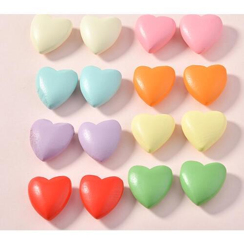 New style 50pcs/lot color print cartoon 3D hearts shape wood beads diy jewelry earring/garment pendant accessory