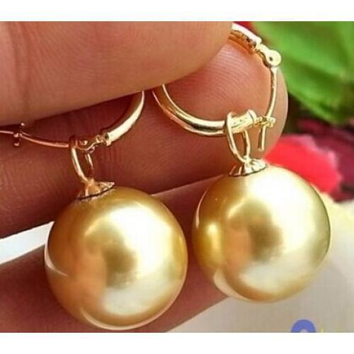 HUGE 16MM GOLD ROUND SOUTH SEA SHELL PEARL EARRING >Lovely Fine Nobility Ladys Womens Earrings